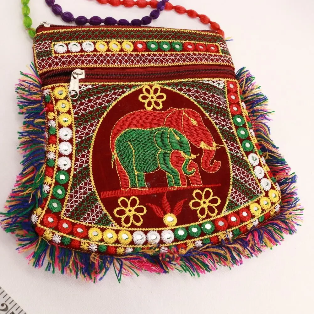Boho Elephant Crossbody Handbag Women S Multicolored Pom Pom Purse Pouch Bag